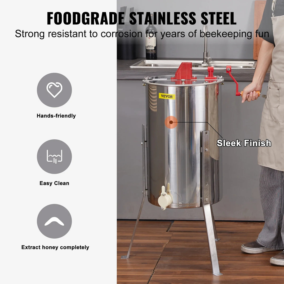 Manual Honey Extractor 3 Frames Honey Spinner Extractor Stainless Steel Beekeeping Extraction with Height Adjustable Stand