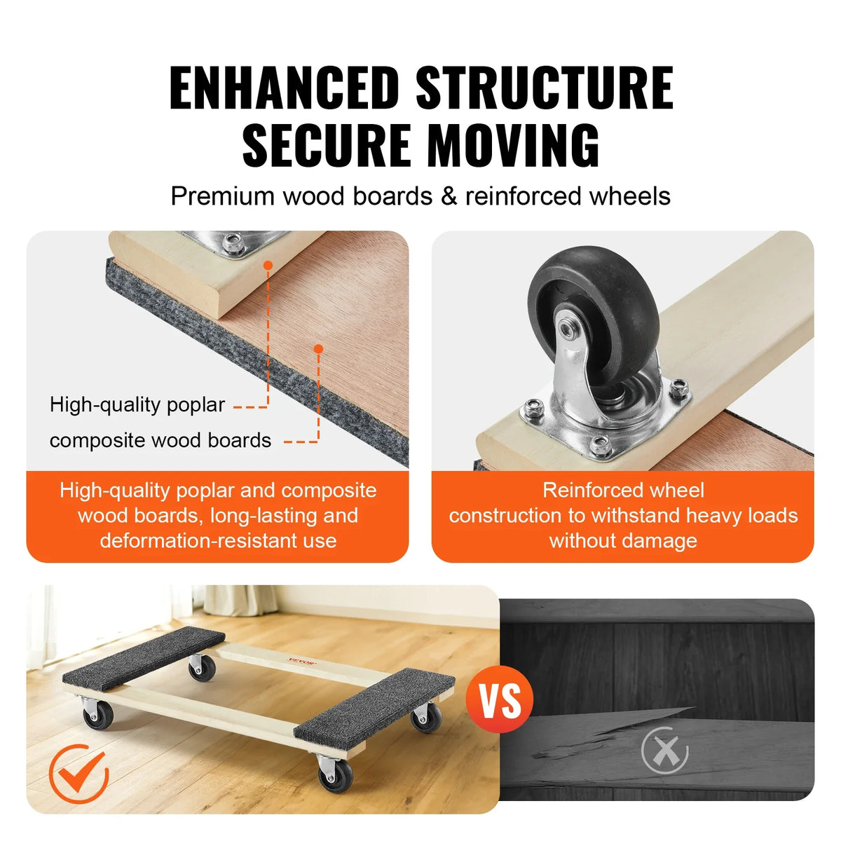 1000 lbs Furniture Moving Pallet Trolley Industrial Machinery Mover with PP Swivel Casters for Transporting Cargo Fridge
