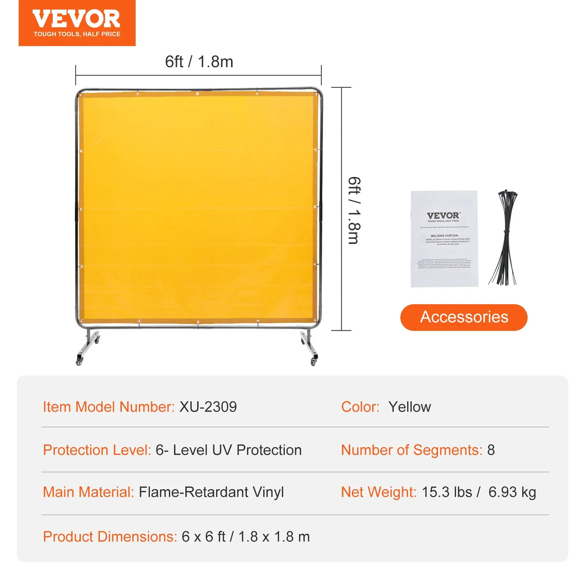 Welding Screen with Frame 6' x 6' Welding Curtain Screen Flame-Resistant Vinyl Welding Protection Screen on 4 Swivel Wheel