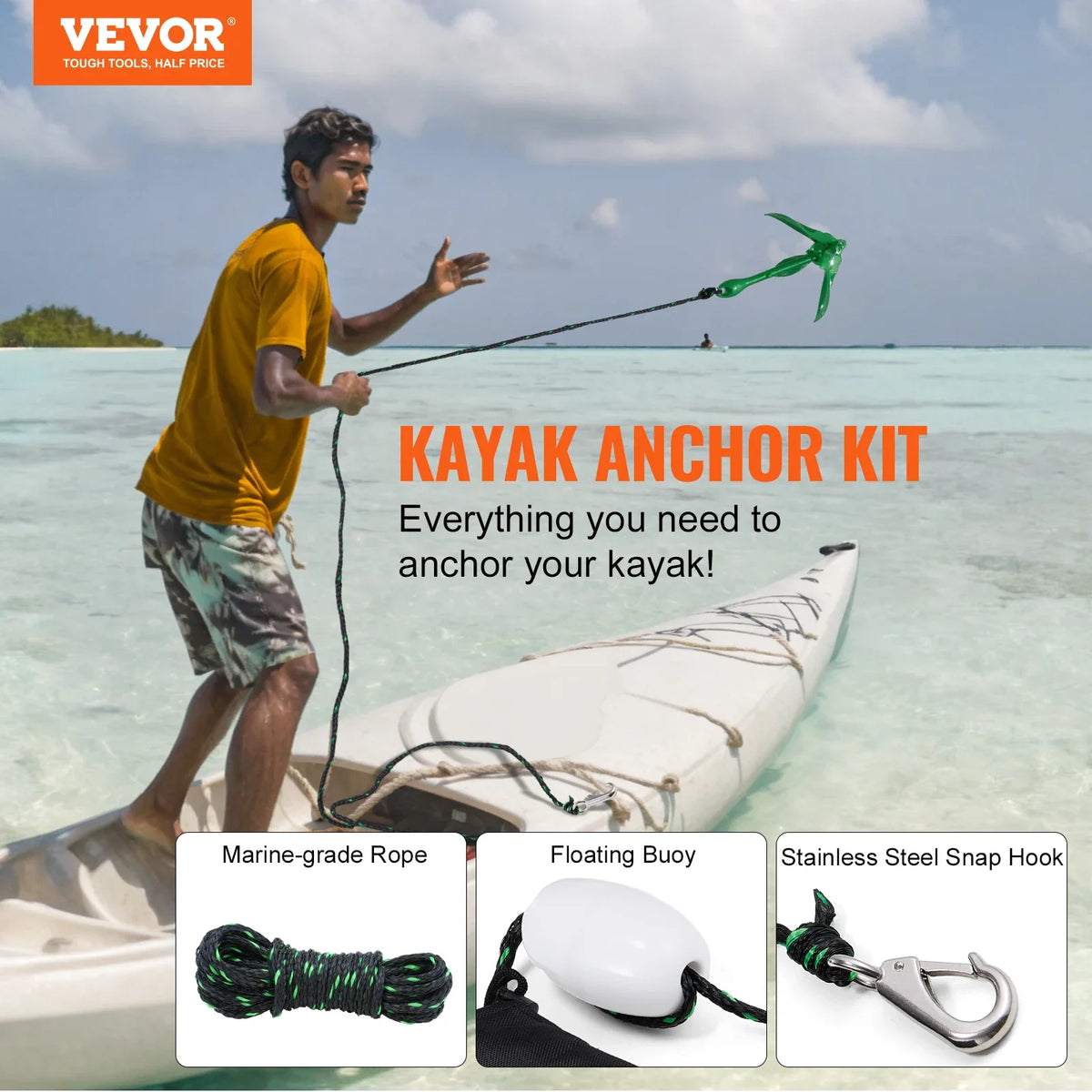Kayak Anchor Kit 3.5 lb Paddle Board Anchor Kit with 26.2 ft/8 m Rope and Buoy Folding Small Boat Anchor with Storage Bag