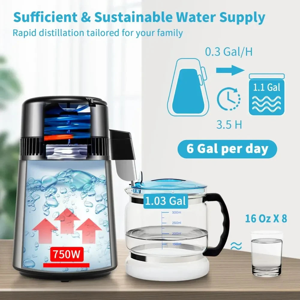 4L Water Distiller Purifier Filter 1.5L/H 1L/H For Drinking Dual Temp Display Stainless Steel Cooler Office Home Use