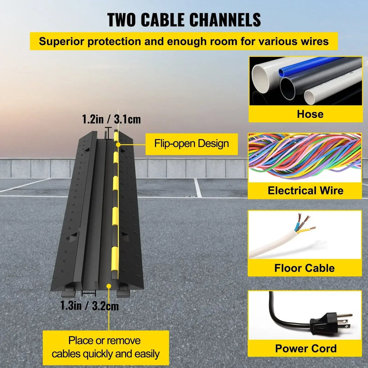 Cable Protector 2 Channels 3/5 PCS Traffic Ramp Wire Cable Cover Cord Guard Speed Bump Protecting Wires Getting Damaged