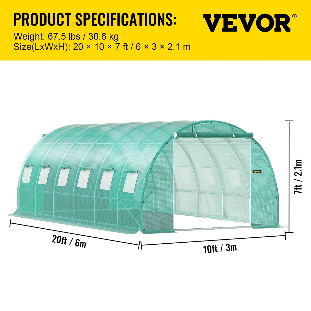 Walk-in Tunnel Greenhouse 20x10x7ft Portable Plant Green House W/Steel Hoops Essential for Plant to Resist Frost in Winter
