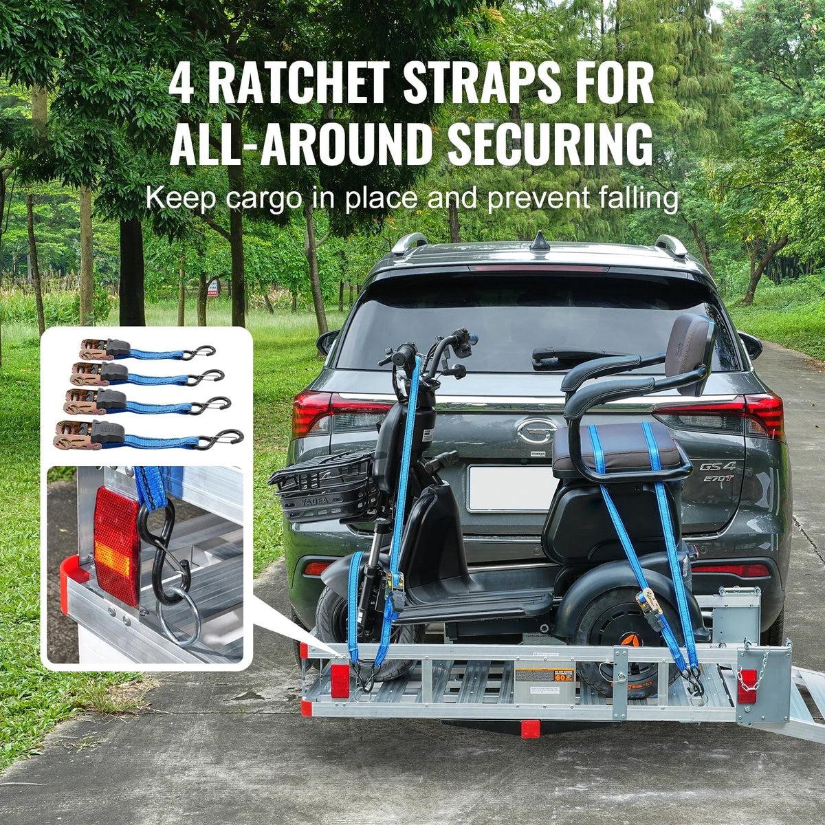 Hitch Mount Wheelchair Carrier 500LBS Mobility Scooter Carrier with Folding Ramp Aluminum Trailer for Truck SUV Car