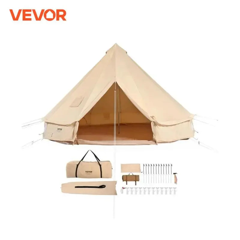 Canvas Bell Tent 4 Seasons 3/4/5/6/7m Yurt Tent Canvas Tent for Camping with Stove Breathable Tent Holds up to 8 People