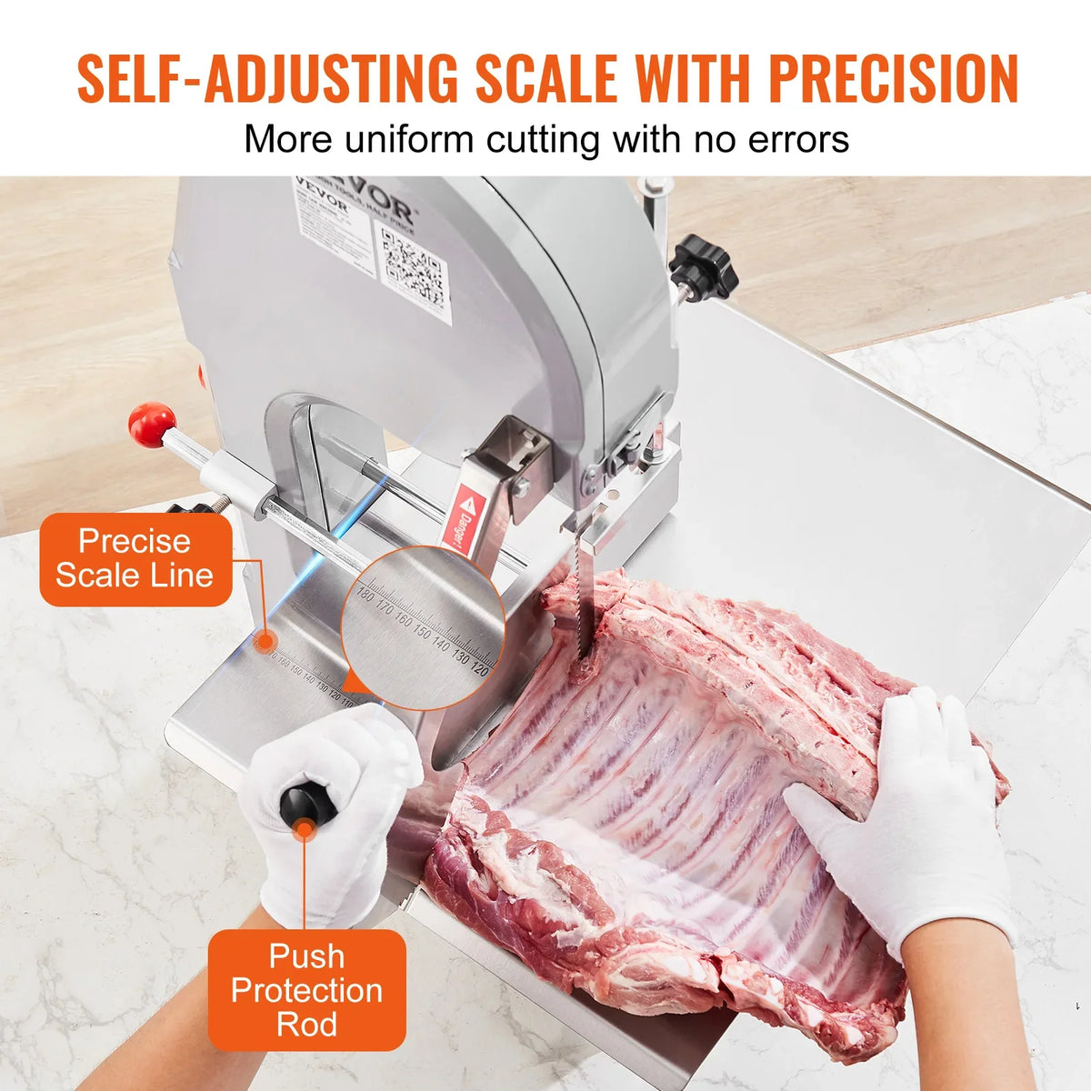 Commercial Electric Meat Bandsaw, 1500W Stainless Steel Countertop Bone Sawing Machine,0.16-7.9 Inch Cutting Thickness