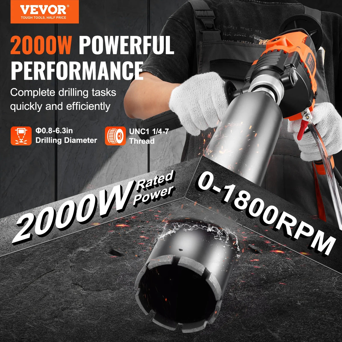 Core Drill Machine 0.8-6.3in Drilling Diameter Handheld Diamond Core Drill Rig  Wet Dry Use For Drilling Concrete Mixing