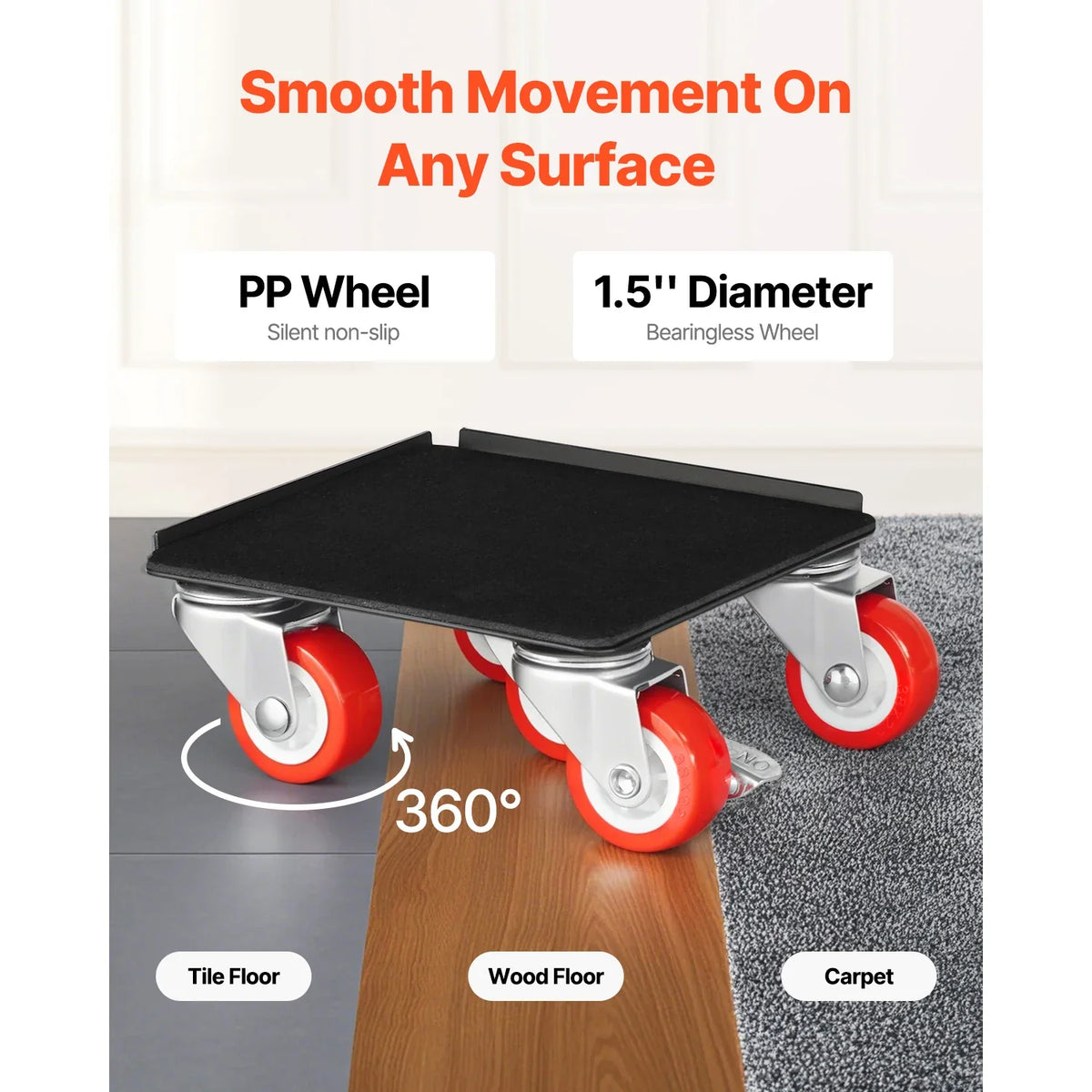 4PCS Furniture Dolly 1200Lbs/3474Lbs Fridge Movers with 5 360° Rotation Wheels & Lift Slider Tool Set for Appliances Sofa