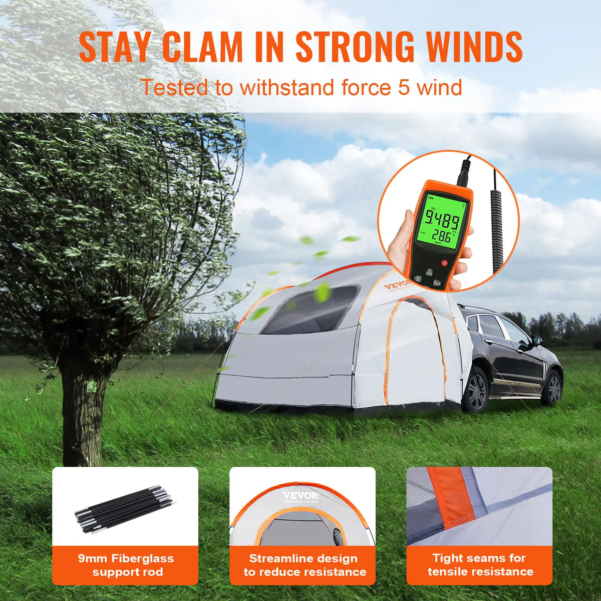 Outdoor Camping Tent 8"-8" SUV Tent w/Rain Layer PU2000mm Double Layer Camping Tent Fit 6-8 Person for Van Hatch Tailgate