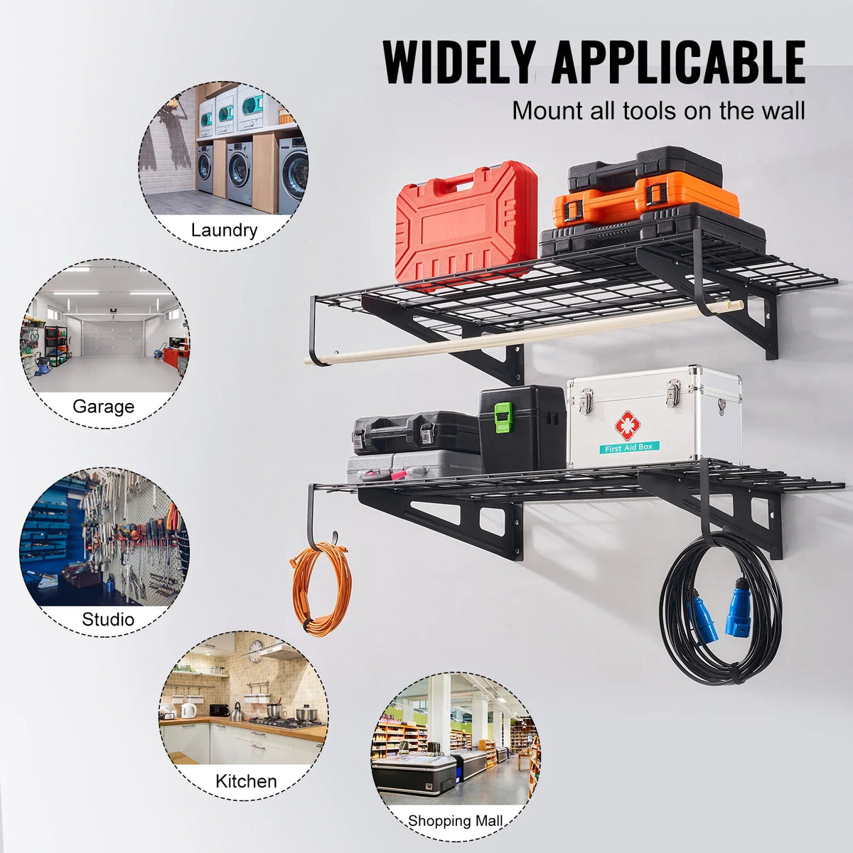 2 Layers Hand Power Tool Organizer Rack Garage Storage Shelving Wall Mounted Workshop Mobile Tool Shelf Heavy Duty Holder