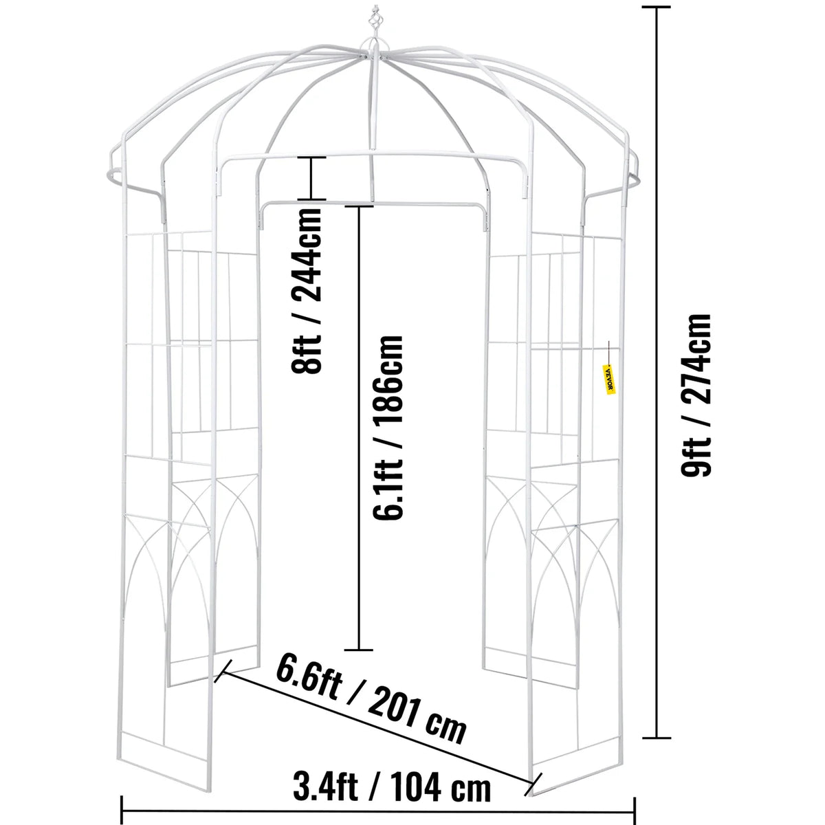Birdcage Shape Gazebo Pergola 8' x 5.2' / 9' x 6.6' for Wedding Outdoor Garden Black / White Garden Structures & Shade