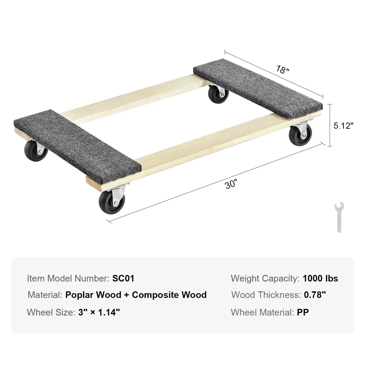 1000 lbs Furniture Moving Pallet Trolley Industrial Machinery Mover with PP Swivel Casters for Transporting Cargo Fridge