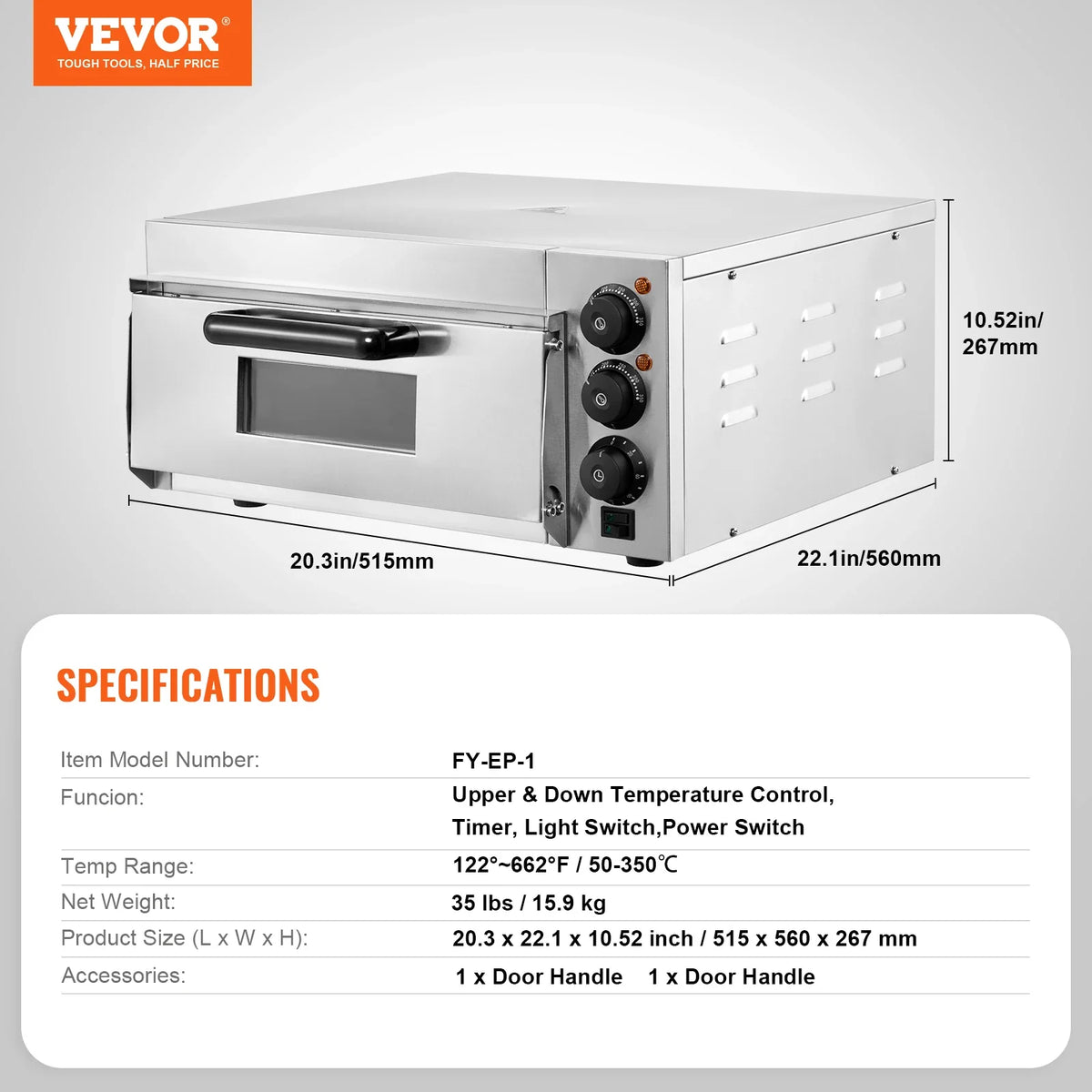 Commercial Pizza Oven Countertop Single Deck Layer Stainless Steel Electric Pizza Oven with Stone and Handle Pizza Maker