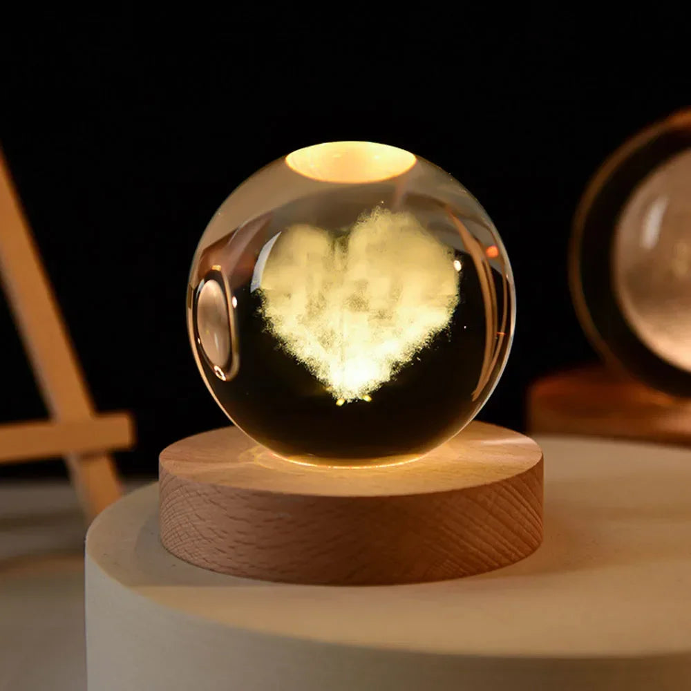 USB LED Galaxy Crystal Ball Lamp 3D Planet Moon Light Home Decor Night Light For Bedroom Desk Tabletop Decoration