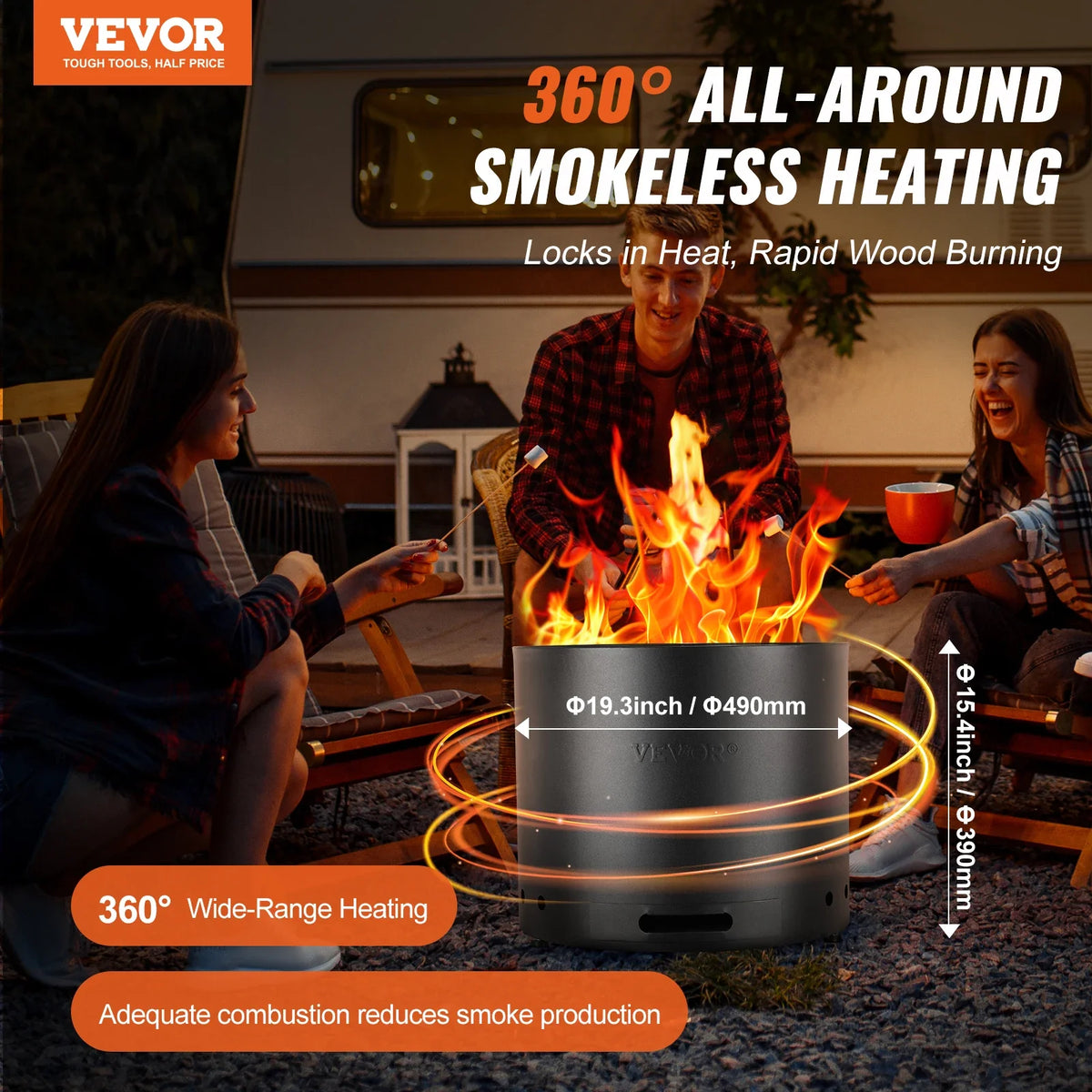 Smokeless Fire Pit Stove Bonfire Wood Burning Fireplaces with Removable Ash Pan SUS430 Portable Outdoor Firepit for Patio