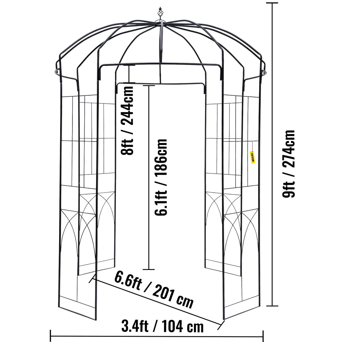 Birdcage Shape Gazebo Pergola 8' x 5.2' / 9' x 6.6' for Wedding Outdoor Garden Black / White Garden Structures & Shade