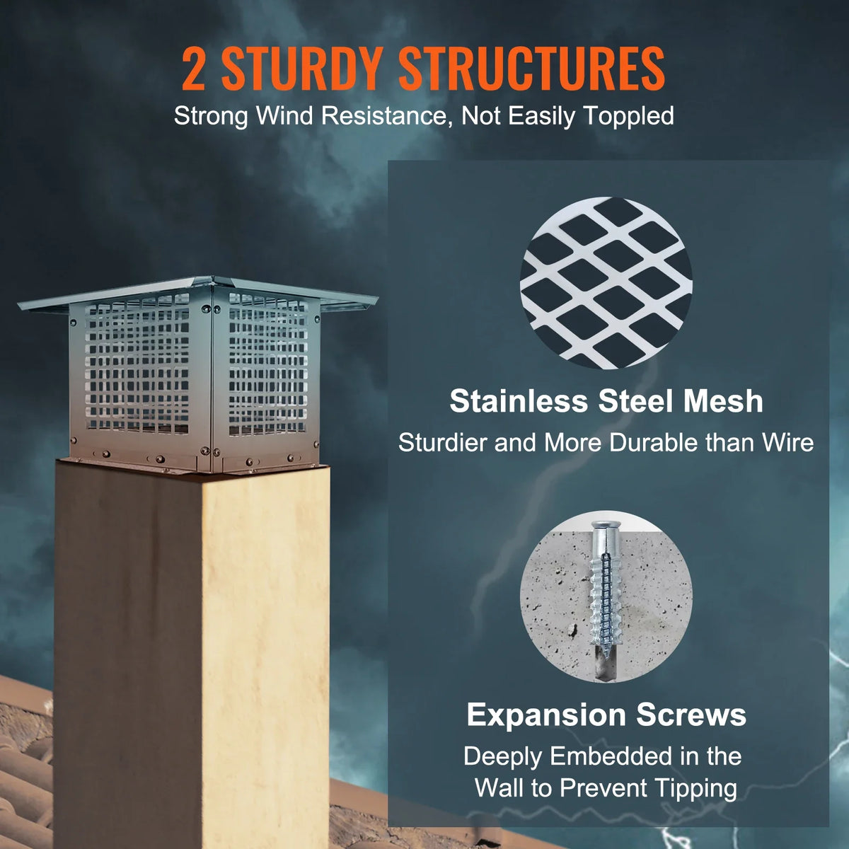 Chimney Cap 4 Sizes 304 Stainless Steel Fireplace Chimney Cover Not Easily Toppled Fits Mesh Flue Outside Covers Silver