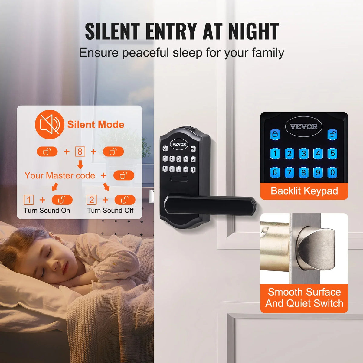 Keyless Entry Door Lock Password and Key Unlock Combination Door Lock Electronic Keypad Entry Lever Auto-Locking Keypad