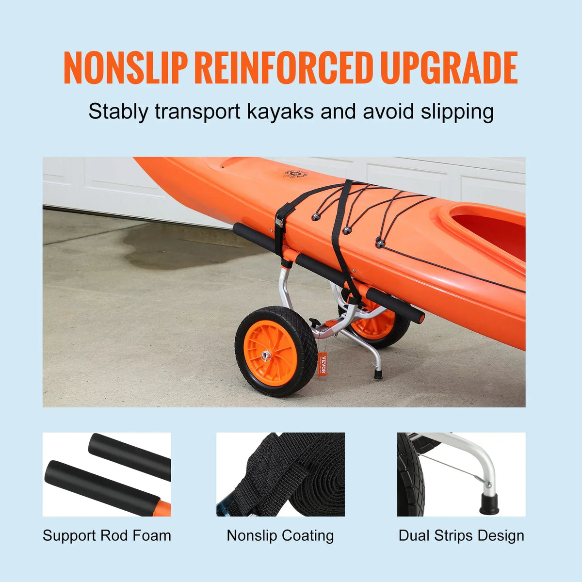 450lbs Kayak Cart Detachable Canoe Trolley Cart with 12'' Solid Tires Adjustable Width for Paddleboards Float Mats Boats