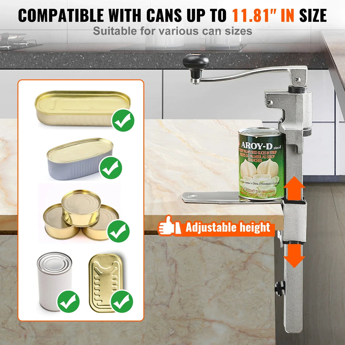 Manual Can Opener Commercial Table Opener for Large Cans Heavy Duty Can Opener with Base Adjustable Height Opener For Cans