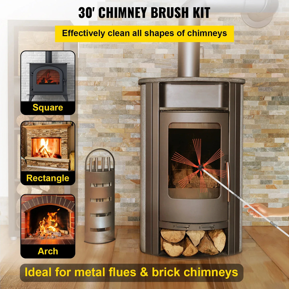 Chimney Cleaner Sweep Kit Nylon Electrical Drill Drive Flexible Rod Rotary Brush Head for Sweeping Away Flue Chimney Soot