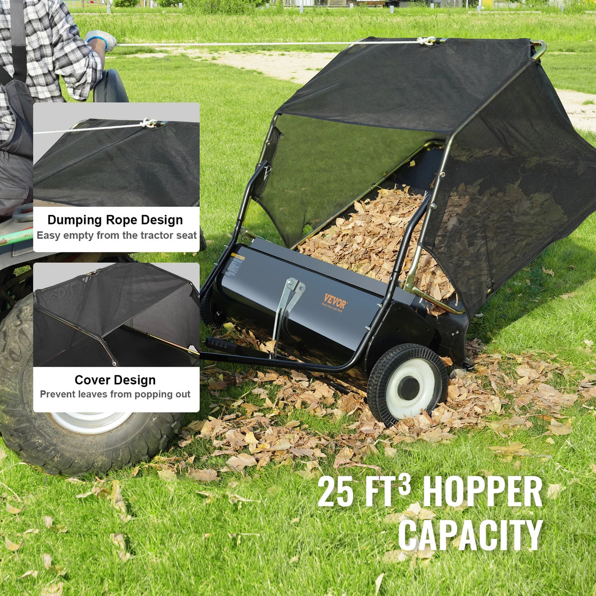 Tow Behind Lawn 21/26/44/50in Sweeper Large Capacity Heavy Duty Leaf & Grass Collector with Adjustable Sweeping for Pick