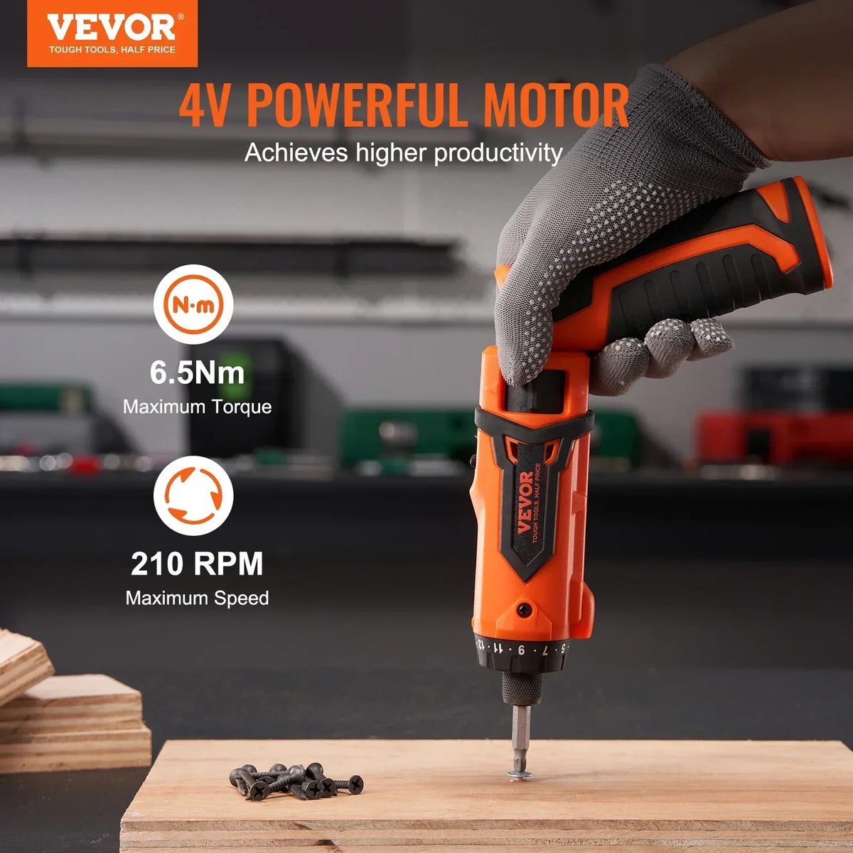 4V 6.5Nm Cordless Screwdriver Electric Screwdriver Rechargeable Set with 11 Accessory Kit and Charging Cable LED Light