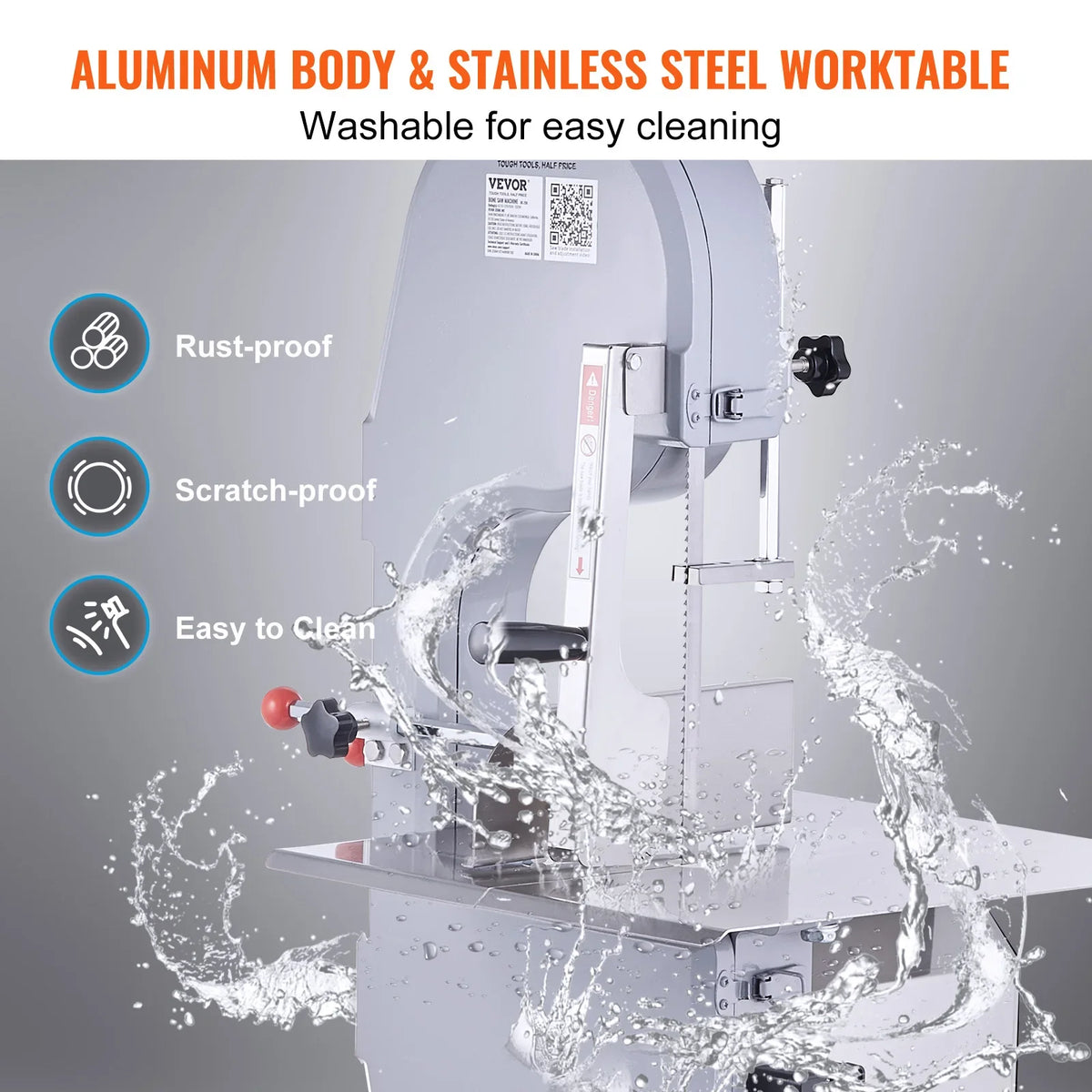 Commercial Electric Meat Bandsaw, 1500W Stainless Steel Countertop Bone Sawing Machine,0.16-7.9 Inch Cutting Thickness