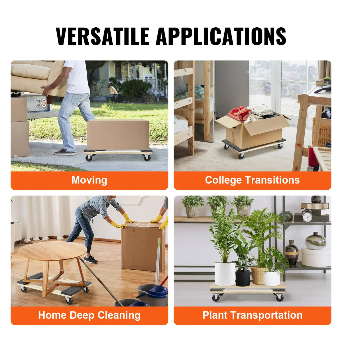 1000 lbs Furniture Moving Pallet Trolley Industrial Machinery Mover with PP Swivel Casters for Transporting Cargo Fridge