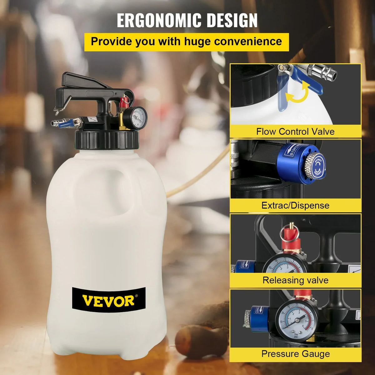 Transmission Fluid Pump 10L ATF Pump Fuel Extraction With Two-way Control Pressure Gauge 14 Common Adapters for Most Cars