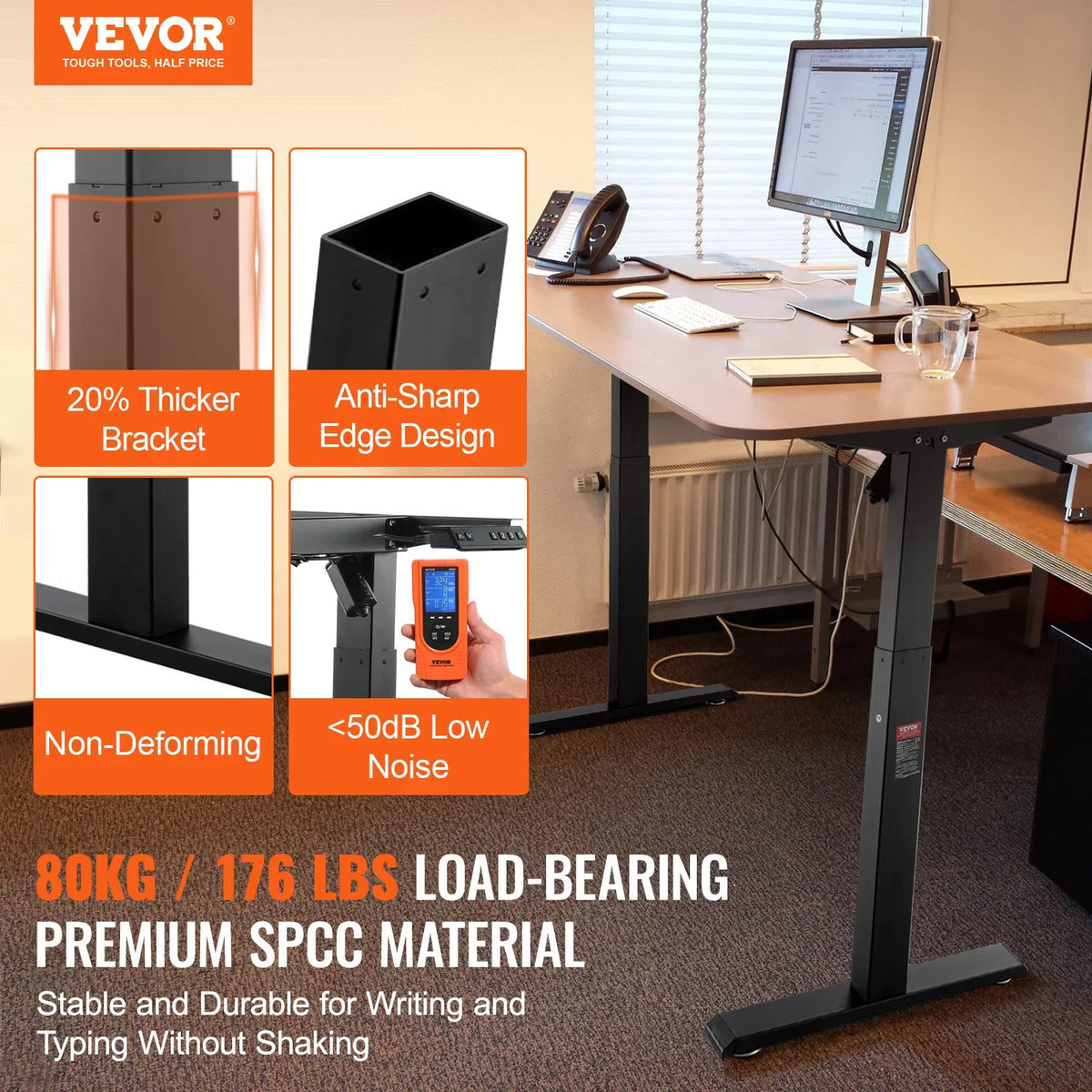 Standing Desk Frame, Adjustable 70-117 cm Height & 90-135 cm Length Electric Stand Up Computer Desk Legs, Black Frame Only