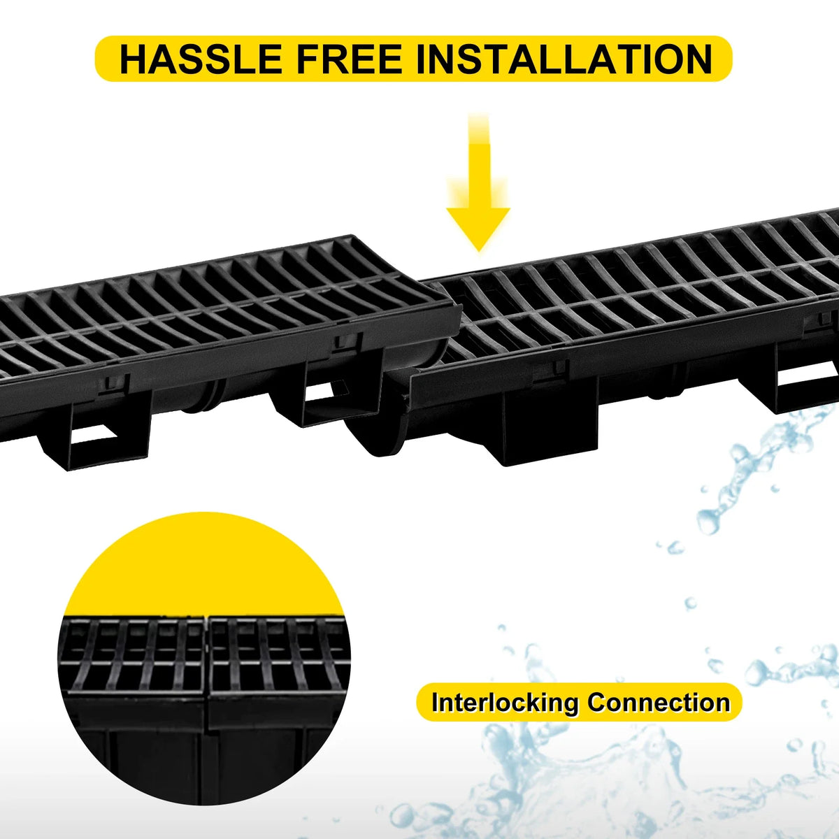Drainage Trench Driveway Channel Drain With Plastic Grate 3-5 Pack HDPE Floor Drain Trench Drain Grate For Garden Driveway