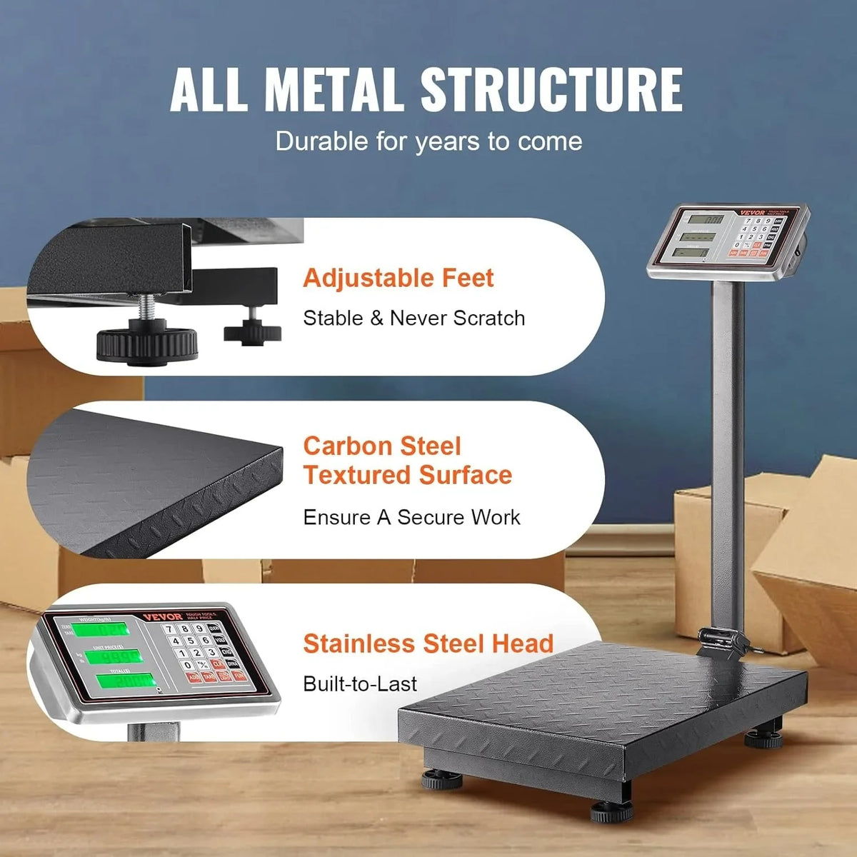 Computing Digital Platform Scale, 660 lbs Load, 0.1 lbs Accuracy Computing Floor Scale with LB/KG, Tare, Price Calculator