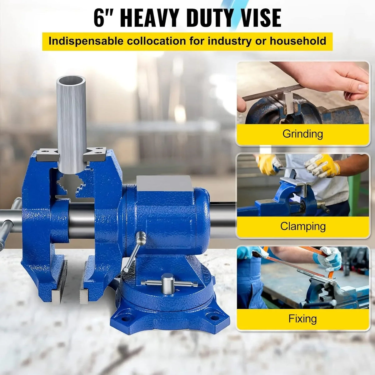 Bench Vise 6 Inch, Double Swivel Rotating Heavy Duty Vise Head/Body Rotates 360°,Pipe Vise Bench Vices 30Kn Clamping Force