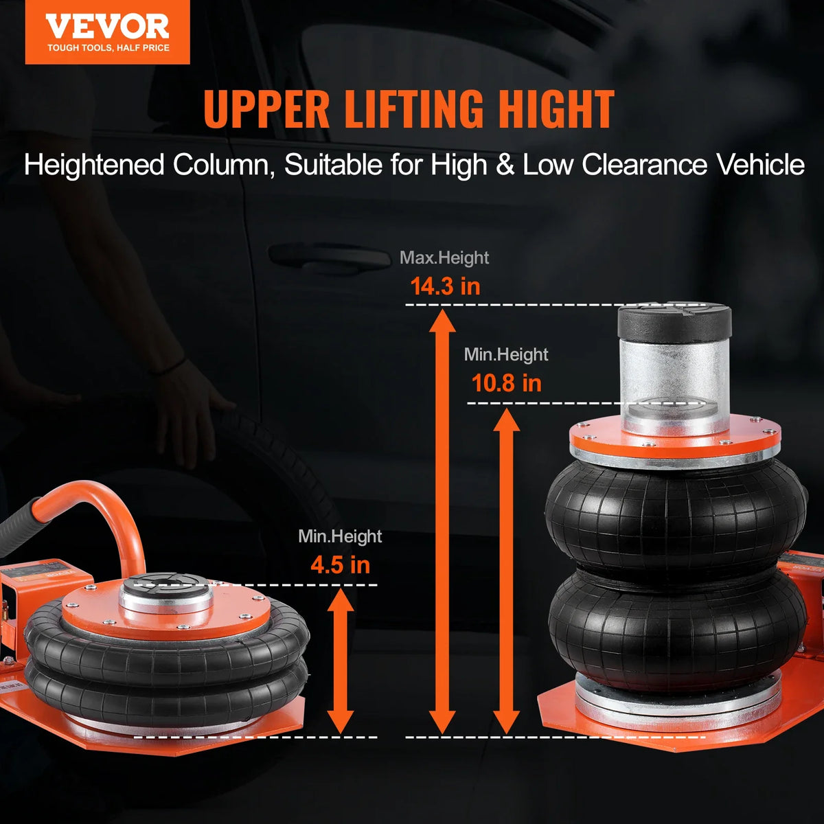 Air Jack, 3 Ton/6600 lbs 3-8S Pneumatic Lifting Jack with Heightened Column & 6 Steel Tubes for Sedan, SUV, Pickup Truck