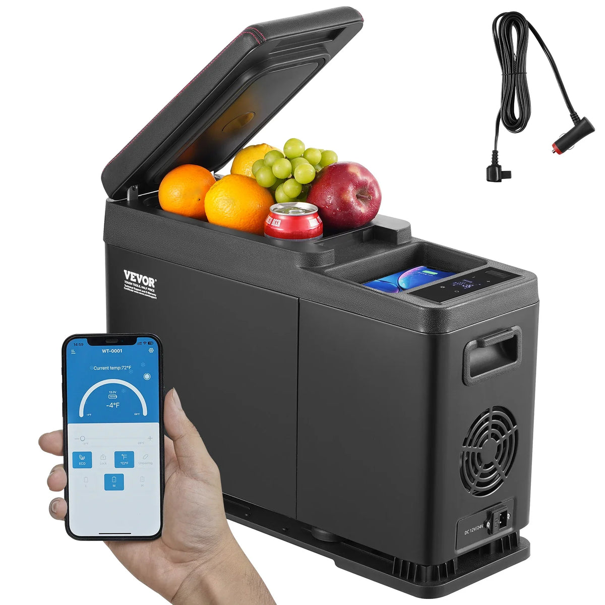 12V Car Armrest Refrigerator Fridge, 8 L Single Zone Freezer, 12/24V DC and 100-240V AC Compressor Cooler for Outdoor