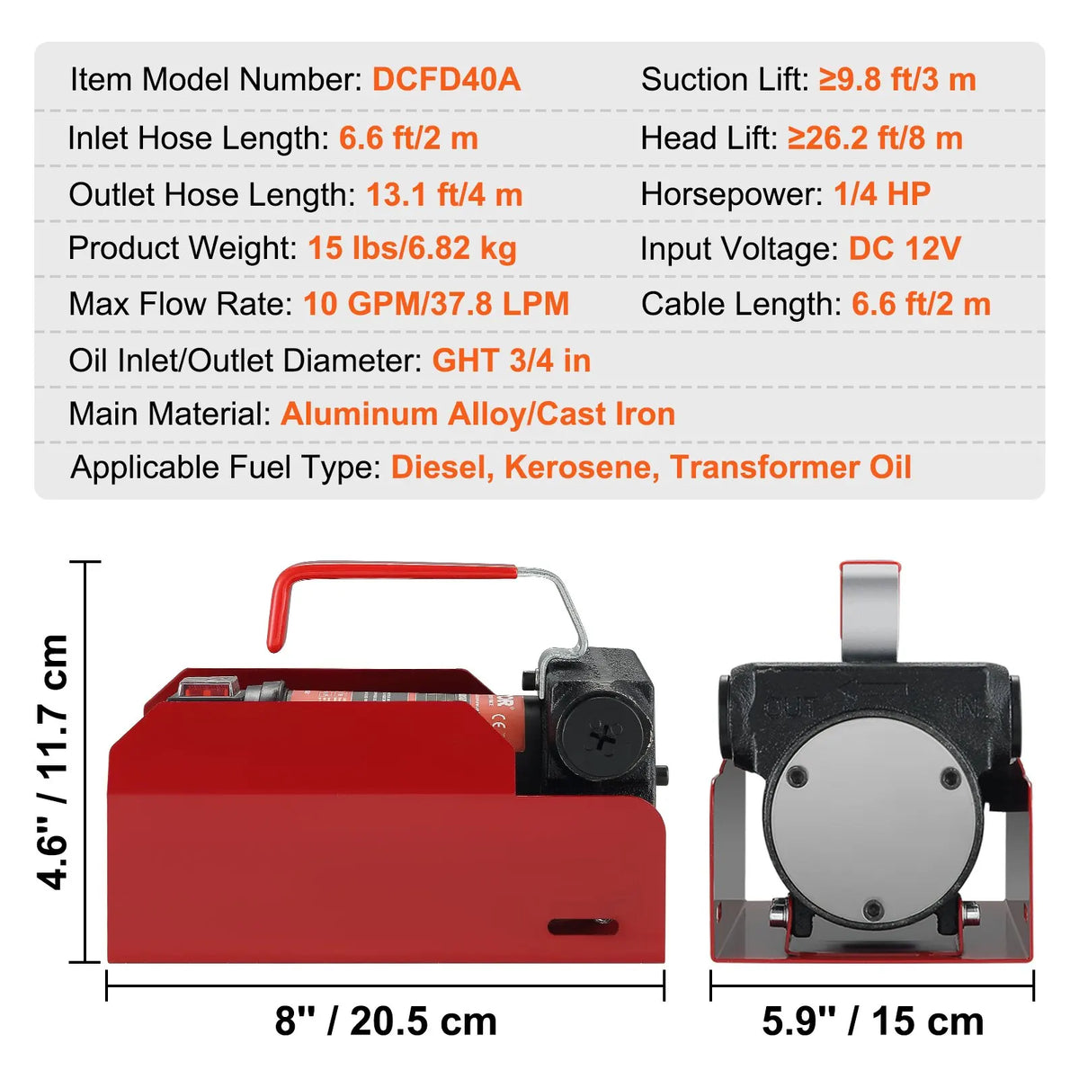 Diesel Fuel Transfer Pump Kit 10GPM 12V DC Portable Electric Self-Priming Fuel Transfer Extractor Applicable for Refueling