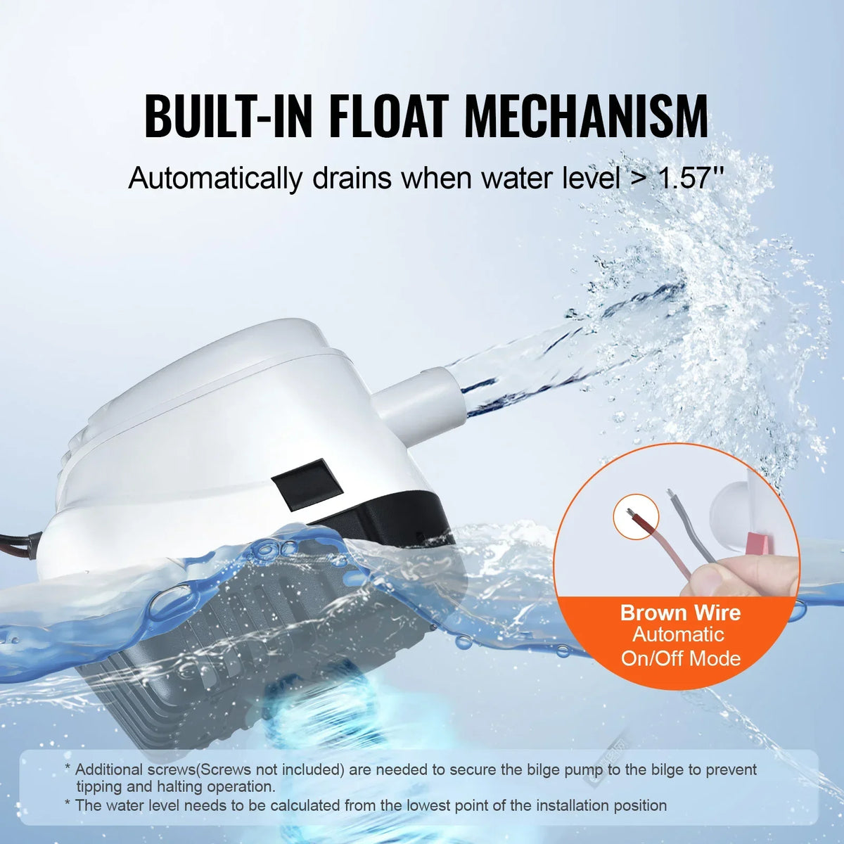 Bilge Pump 750/1100/3000GPH 12V Automatic Submersible Bilge Water Pump with Float Switch for Boats, Pools, Basements