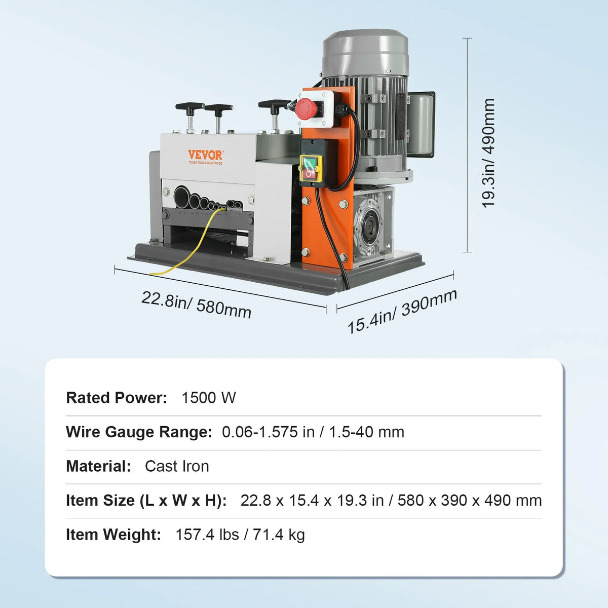 Electric Wire Stripping Machine Cable Stripper Peeler 1500W 1.5-40mm 9 Channels with Double Blades Scrap Copper Recycling