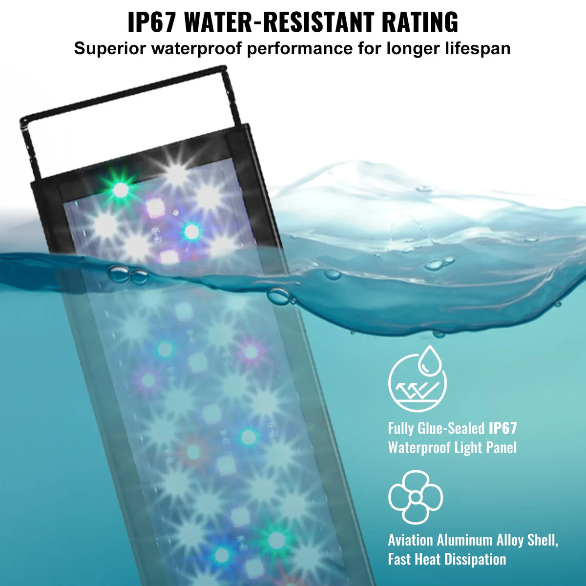 Aquarium Light with LCD Monitor 22W Adjustable Brightness - Aluminum Alloy Shell Extendable Brackets for 24"-30" Freshwate