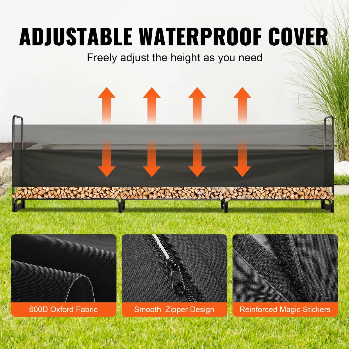 Outdoor Firewood Rack with Cover Heavy Duty Firewood Holder With Waterproof Cover for Fireplace Patio Log Storage Rack