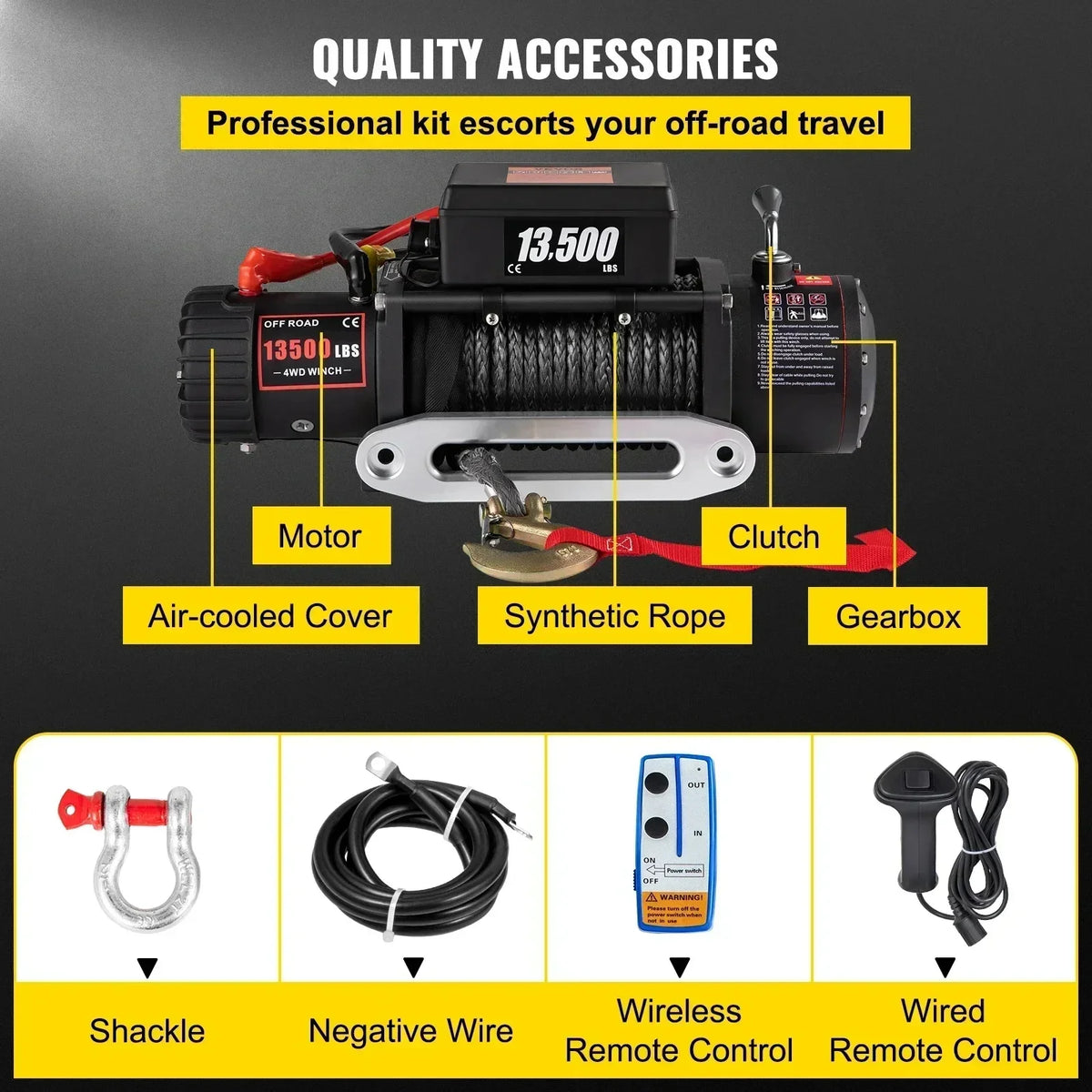 13500LBS Electric Truck Winch12v Electric Winch ATV Synthetic Rope with Remote Control for 4X4 Car Trailer ATV Truck