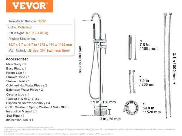 Freestanding Bathtub Faucet Floor Mount Shower Mixer Taps For Bathing Showering Pet Cleaning Drains Toilet Flushing