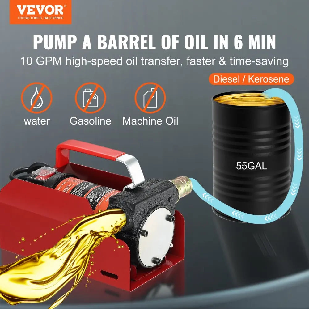 Diesel Fuel Transfer Pump Kit 10GPM 12V DC Portable Electric Self-Priming Fuel Transfer Extractor Applicable for Refueling