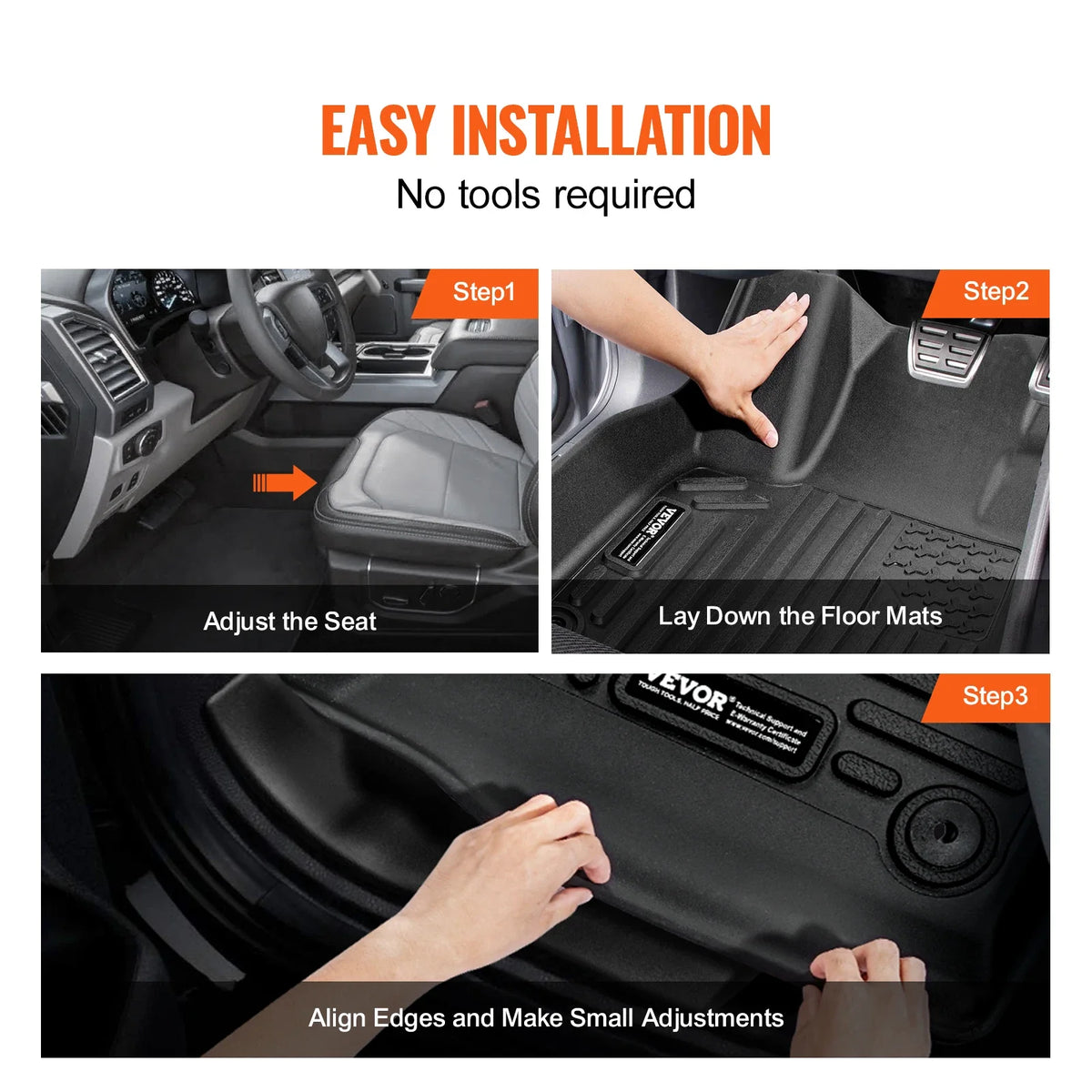 Automotive Floor Mats, Fits for Dodge Durango / Jeep Grand Cherokee 2016-2024 / 2016-2021, 3 pcs Front and 2nd Row Liners