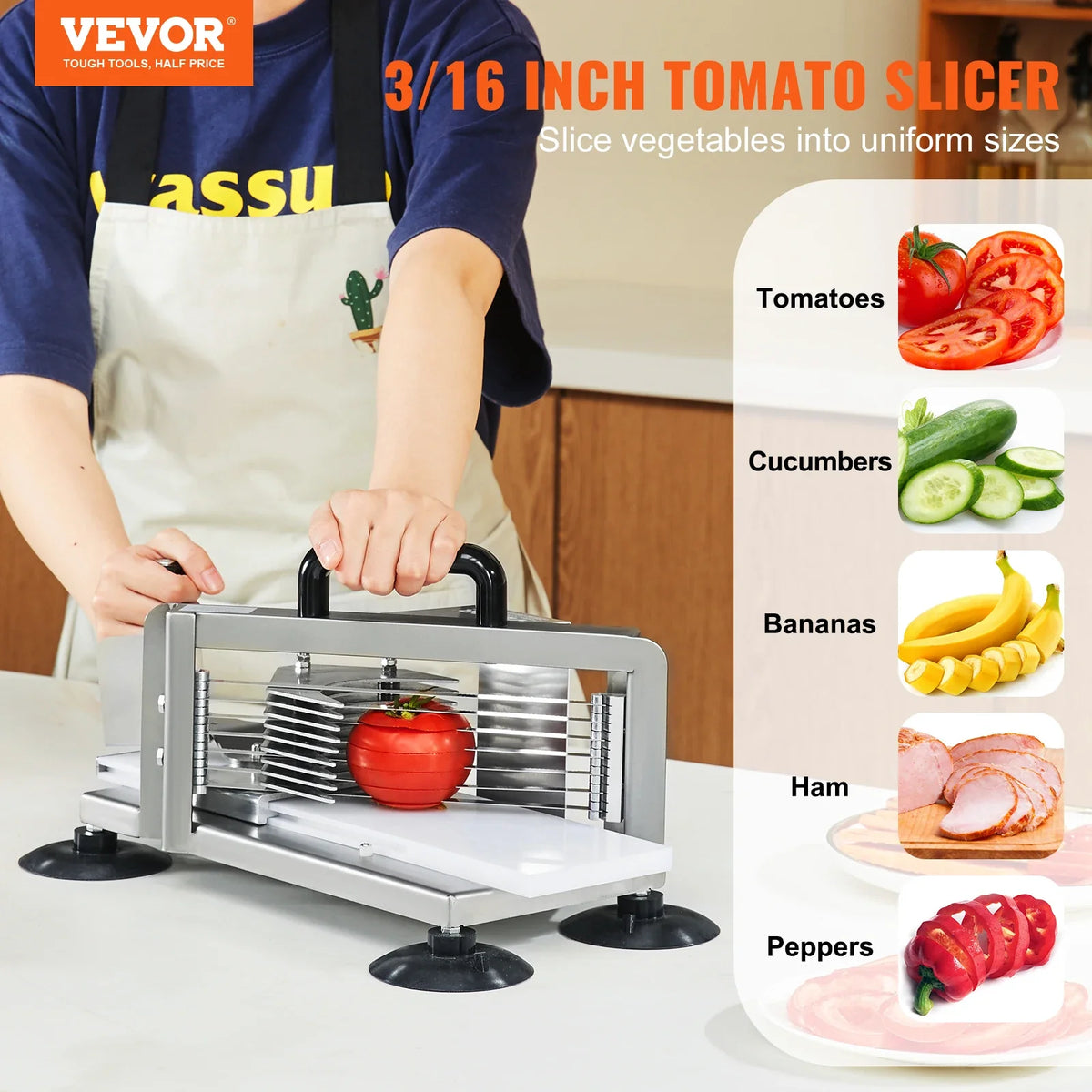 Tomato Slicer 3/16 inch Tomato Cutter Slicer Stainless Steel Heavy Duty Tomato Slicer Machine, Manual Tomato Slicer
