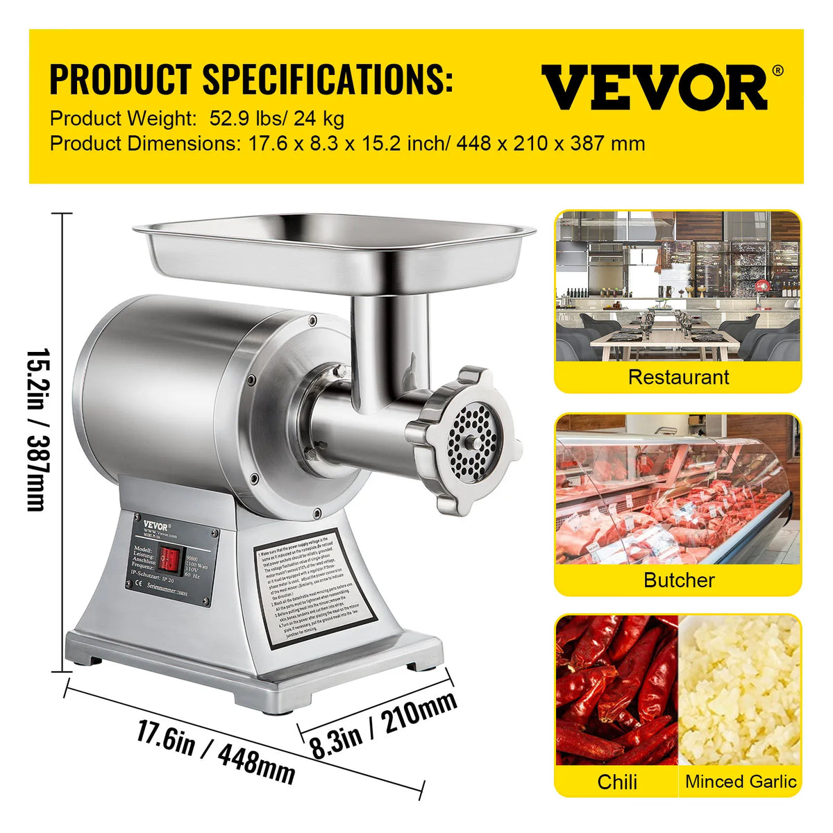 Electric Meat Mincer Chopper 122 Kg/H 250 KG/H Heavy Duty Food Processors Kitchen Appliances Commercial Grinder Machine