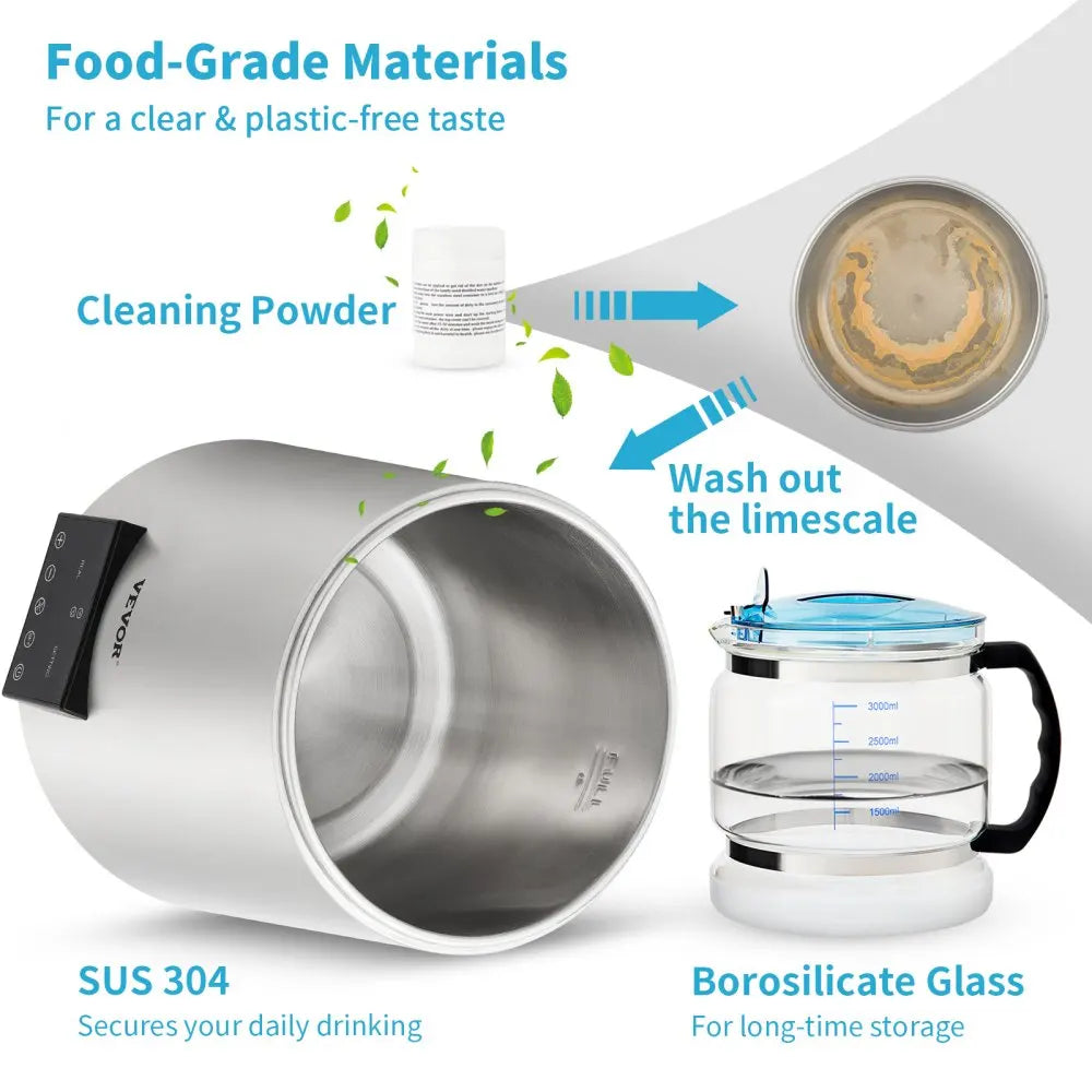 4L Water Distiller Purifier Filter 1.5L/H 1L/H For Drinking Dual Temp Display Stainless Steel Cooler Office Home Use