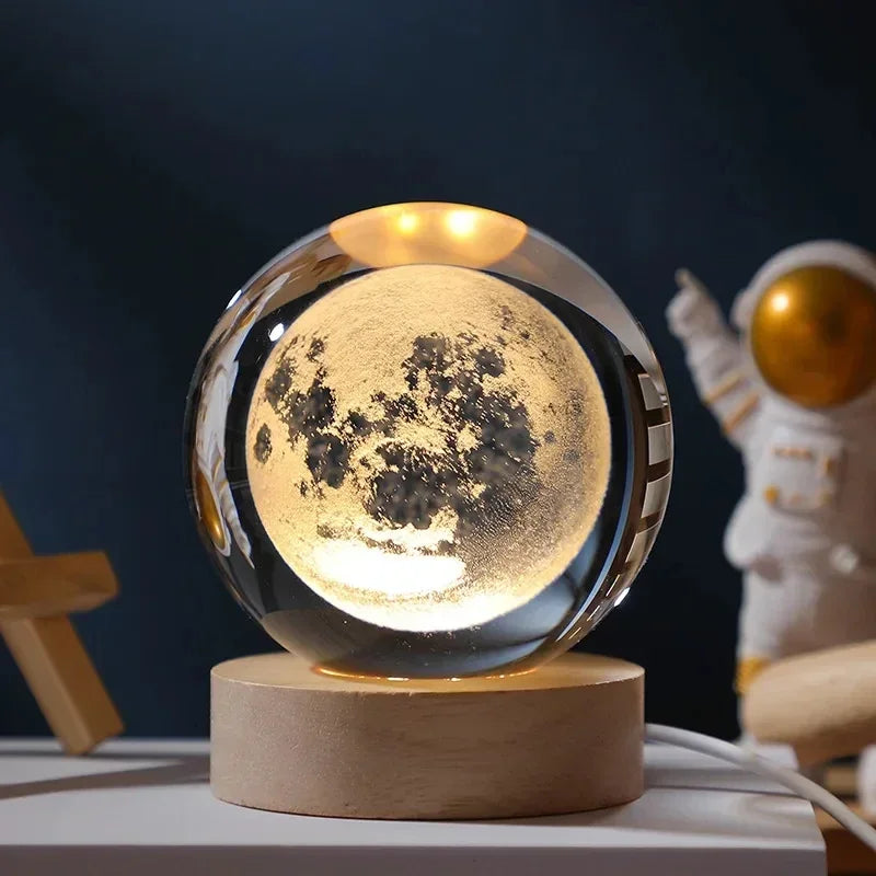 USB LED Galaxy Crystal Ball Lamp 3D Planet Moon Light Home Decor Night Light For Bedroom Desk Tabletop Decoration