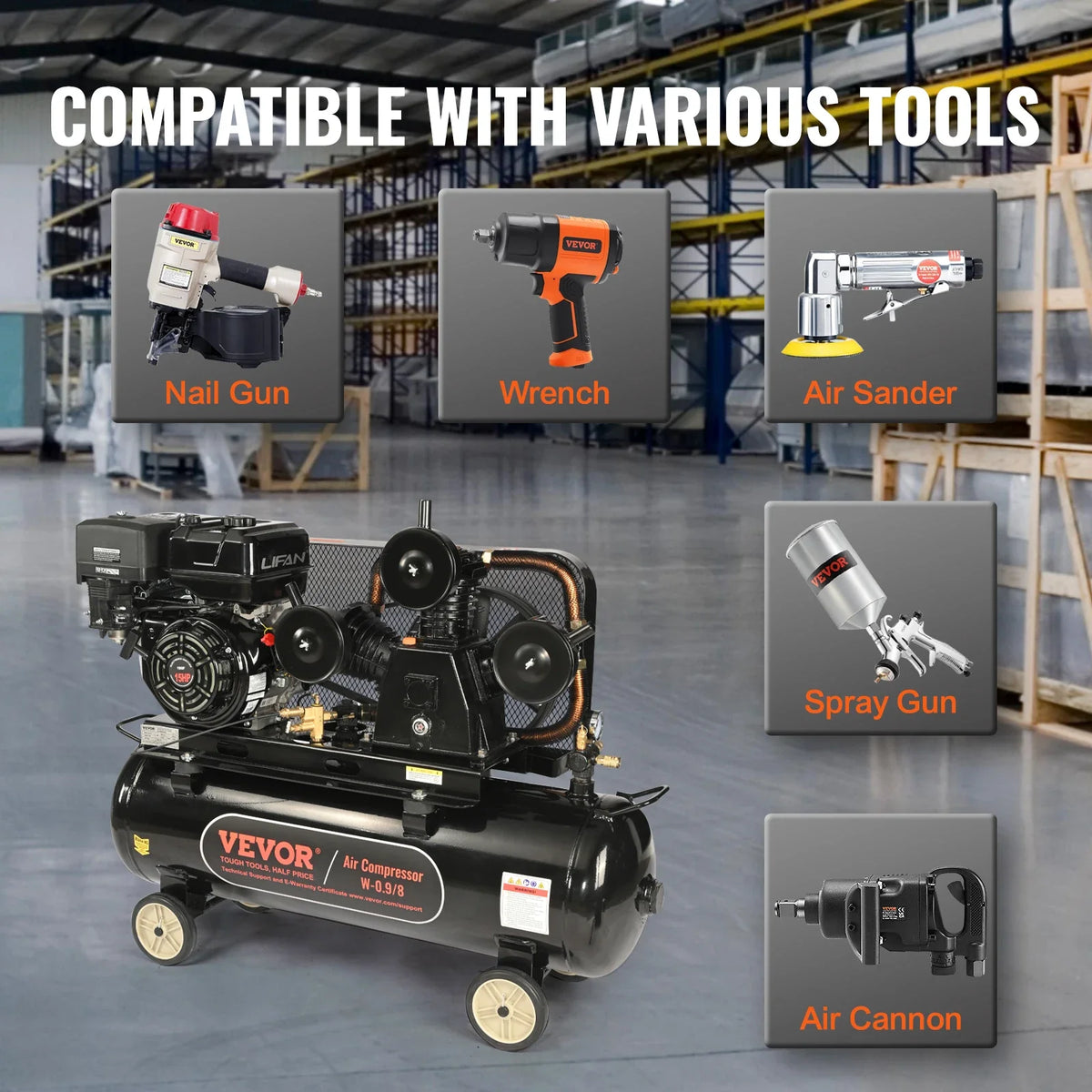 7HP/15HP Gas Power Air Compressor 10/20/30 Gallon Air Compressor Tank 115PSI Max Pressure for Construction Sites Workshop
